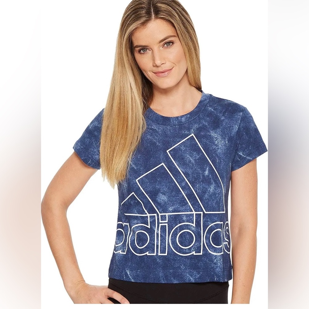 ADIDAS Ladies Sz S Blue Marbled T-Shirt